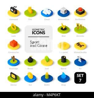 Color icons set in flat isometric illustration style, vector collection Stock Vector