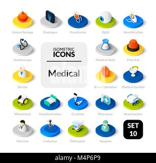 Color icons set in flat isometric illustration style, vector collection Stock Vector