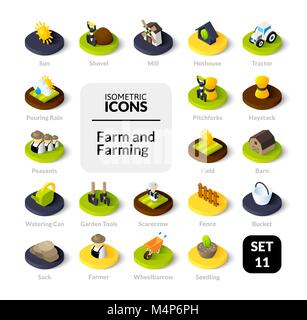 Color icons set in flat isometric illustration style, vector collection Stock Vector