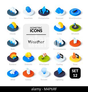 Color icons set in flat isometric illustration style, vector collection Stock Vector