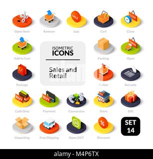 Color icons set in flat isometric illustration style, vector collection Stock Vector