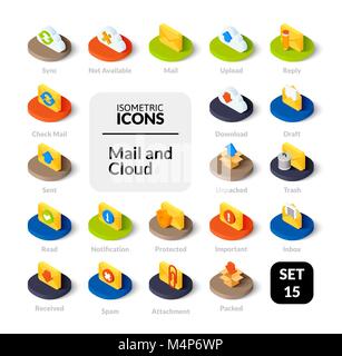 Color icons set in flat isometric illustration style, vector collection Stock Vector