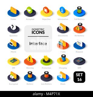 Color icons set in flat isometric illustration style, vector collection Stock Vector