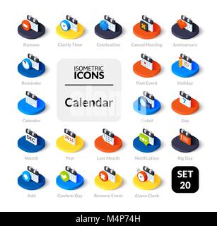 Color icons set in flat isometric illustration style, vector collection Stock Vector