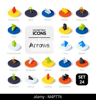 Color icons set in flat isometric illustration style, vector collection Stock Vector