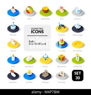 Color icons set in flat isometric illustration style, vector collection Stock Vector