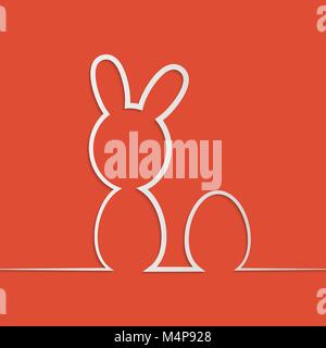 Vector illustration of an abstract easter white paper cut bunny and egg over red background for your graphic and web design Stock Vector