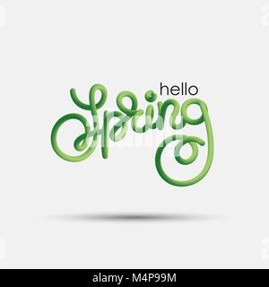 Hello Spring blended interlaced creative hand drawn lettering. Trendy vector liquid 3d calligraphy over white background for your design Stock Vector