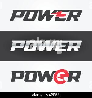 Power steel and black color logo with lightning symbol in letter, vector illustration. Stock Vector