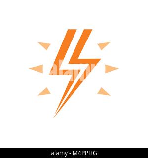 Lightning with flash orange vector logo, energy symbol and warning of high voltage in the electrical network Stock Vector