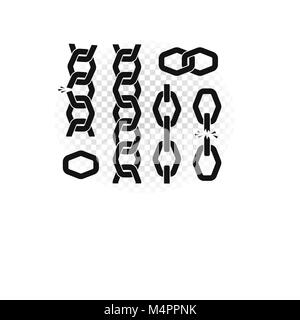 Chain vector template illustration. Vertical metal connected elements on transparent background. Stock Vector