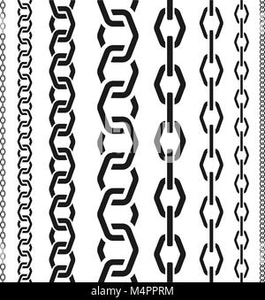 Chains set of different scale, unusual polygonal shape, seamless vertical pattern, black silhouette vector illustration. Stock Vector