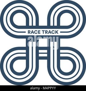 Race track vector abstract logo. Road junction, toy road with bridges and turns, isolated illustration on white background. Stock Vector