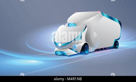 Autonomous truck drive on the road. Unmanned vehicles. Future concept car. VECTOR Stock Vector