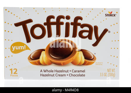 Winneconne, WI - 10 February 2018: A package of Toffifay candy on an isolated background. Stock Photo