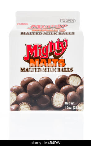 Winneconne, WI - 10 February 2018: A package of Mighty Malts malted milk balls on an isolated background. Stock Photo