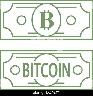 Bitcoin B letter green symbol styled as dollar bank note, line design icon illustration Stock Vector
