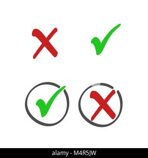 Check box list icons set, color red and green marks isolated on white background. Vector illustration Stock Vector