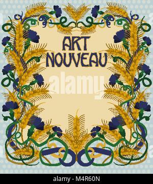 Wheaten card in art nouveau style, vector illustration Stock Vector