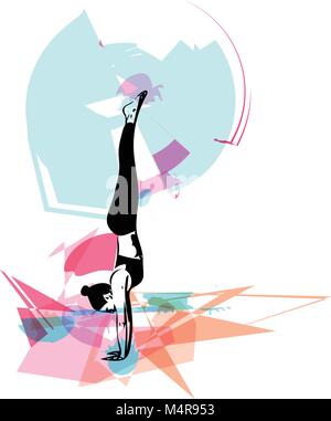 Abstract illustration of Beautiful sporty fit yogini woman practices yoga Stock Vector