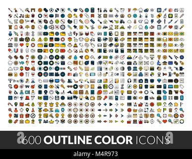 Large icons set, 600 outline color vector pictogram Stock Vector