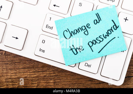 Computer Keyboard with note and text change your password Stock Photo