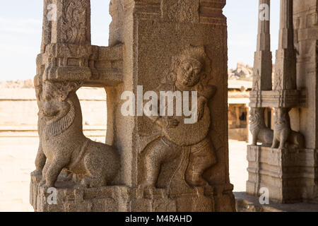 Tourist indian landmark Ancient ruins in Hampi. Hampi Bazaar, Hampi, Karnataka, India Stock Photo