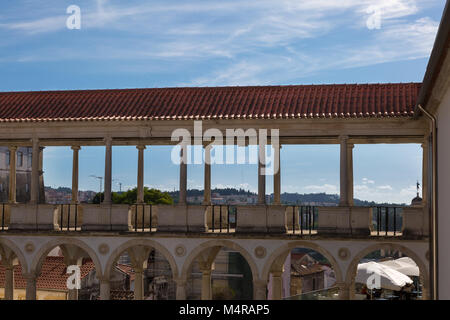 Arcade, Hallway and Columns in Coimbra's Palace: Architecture in Portugal. Stock Photo