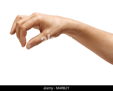 Man's hand hold something isolated on white background. Close up. High resolution product Stock Photo