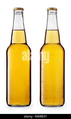 beer bottles set isolated on white background. Cold beer with water drops Stock Photo