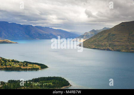 Lake Wakatipu in New Zealand, areal view from vista point Stock Photo