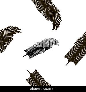Seamless monochrome texture with bird feathers. Vector seamless texture in various spheres of design. Stock Vector