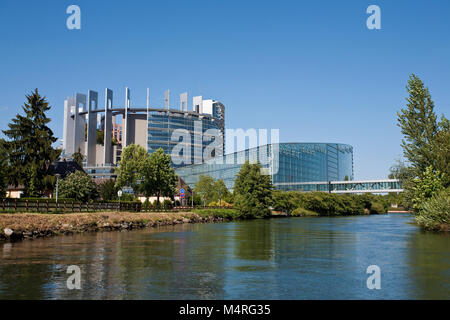 European Parliament at Ill river, Strasbourg, Alsace, Bas-Rhin, France, Europe Stock Photo