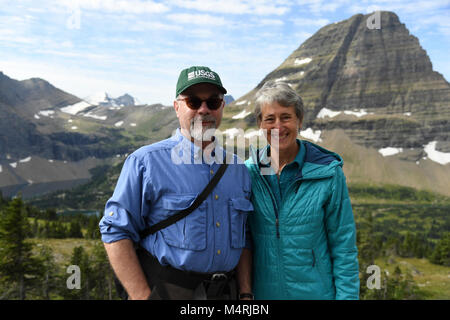 Secretary Jewell visits Glacier National Park. Meets Rangers and gets involved with activities. Stock Photo