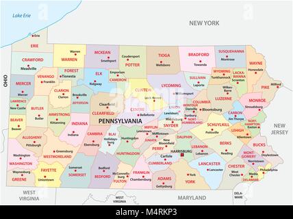 Pennsylvania administrative and political vector map Stock Vector