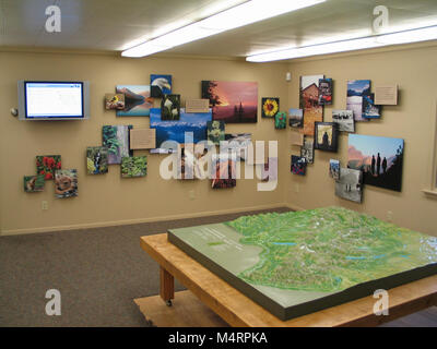 Exhibits in the Apgar Visitor Center. Stock Photo