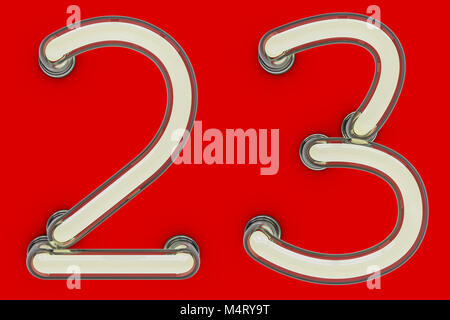 Neon tube number on yellow background. 3D rendering Stock Photo