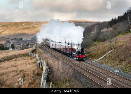 Garsdale, Cumbria, UK. 17th Feb, 2018. Jubilee Class steam locomotive 'Galatea' hauls the Winter Cumbrian Mountain Express past Garsdale, Cumbria, on the famous Settle-Carlisle railway line. Credit: John Bentley/Alamy Live News Stock Photo