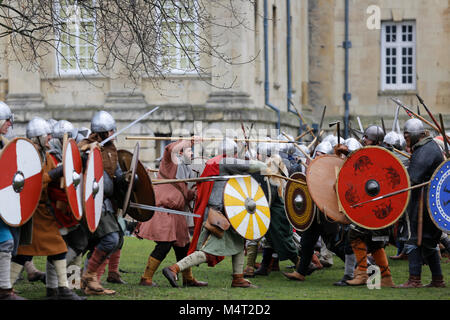 York, UK.  17 February 2018.  York Jorvik Viking Festival, York, North Yorkshire, UK. Skirmish between Vikings and Saxons during the annual Jorvik Viking Festival..  Credit: Alan Walmsley/Alamy Live News. Stock Photo