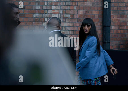 Former anti-fur campaigner (for PETA) Naiomi Campbell arrives at Burberry London Fashion Week show amid large anti-fur protest Credit: John Clarke/Alamy Live News Stock Photo