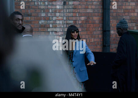 Former anti-fur campaigner (for PETA) Naiomi Campbell arrives at Burberry London Fashion Week show amid large anti-fur protest Credit: John Clarke/Alamy Live News Stock Photo