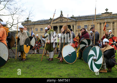 York, UK.  17 February 2018.  York Jorvik Viking Festival, York, North Yorkshire, UK. Skirmish between Vikings and Saxons during the annual Jorvik Viking Festival..  Credit: Alan Walmsley/Alamy Live News. Stock Photo