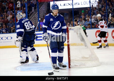 Mikhail R Florida Tampa Bay Lightning goaltender Andrei Vasilevskiy (88) tries to stop a ...
