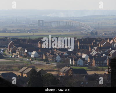 Minster on sea, Kent, UK. 18th Feb, 2018. UK Weather: another sunny and warm day in Minster on sea on the Isle of Sheppey in north Kent. The Sheppey Crossing. Temp: 10c. Credit: James Bell/Alamy Live News Stock Photo