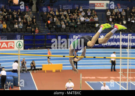 Adam Hague hits the pole during the Pole Vault at the Arena Birmingham as he competes to become British champion Credit: Ben Booth/Alamy Live News Stock Photo