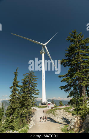 North Vancouver, British Columbia, Canada.  Grouse Mountain turbine 'The Eye of the Wind' with observation viewPOD. Stock Photo
