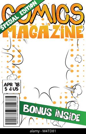 Editable comic book cover with abstract explosion background. Stock Vector