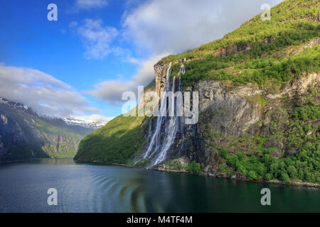 The Seven Sisters Waterfalls in the Geirangerfjord Stock Photo