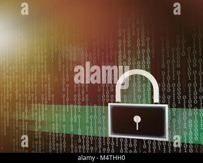 data safety internet security concepts. binary code numbers with padlock icon background on computer monitor. Private cyberspace business environment Stock Photo