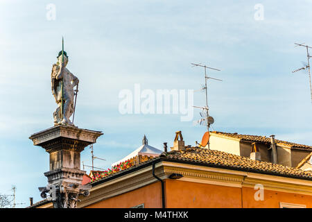 RAVENNA, ITALY - FEBRUARY 15, 2018: the statue of San Vitale rises in Piazza del Popolo Stock Photo